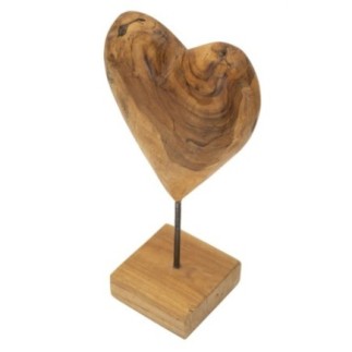 Corazón sobre pie en teka marrón 20x12x37 cm - Pieza única