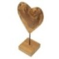 Cuore su piede in teak marrone 20x12x37 cm - Pezzo unico