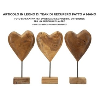 Cuore su piede in teak marrone 20x12x37 cm - Pezzo unico