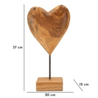 Corazón sobre pie en teka marrón 20x12x37 cm - Pieza única