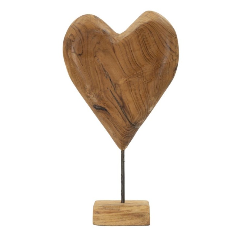 Corazón sobre pie en teka marrón 25x12x45 cm - Pieza única