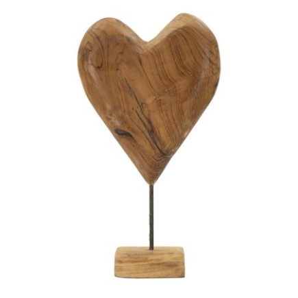 Corazón sobre pie en teka marrón 25x12x45 cm - Pieza única