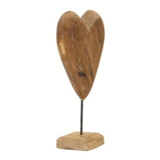 Corazón sobre pie en teka marrón 25x12x45 cm - Pieza única