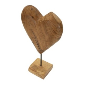 Corazón sobre pie en teka marrón 25x12x45 cm - Pieza única