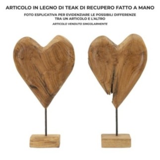 Corazón sobre pie en teka marrón 25x12x45 cm - Pieza única