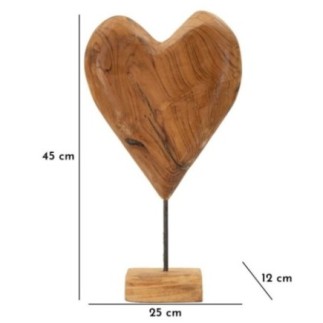 Corazón sobre pie en teka marrón 25x12x45 cm - Pieza única