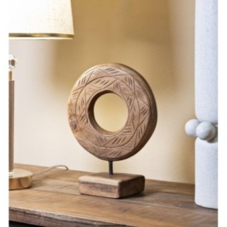 Circulo sobre pie en teka marron 20x10x28 cm - Pieza unica