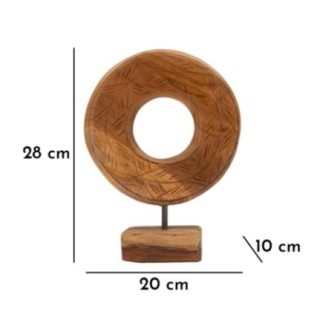 Circulo sobre pie en teka marron 20x10x28 cm - Pieza unica