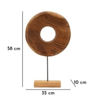Círculo com base em teca castanha, 35 x 10 x 58 cm - Peça única