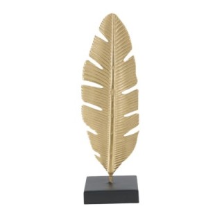 Feuille décorative sur socle en métal doré 10x10x34 cm