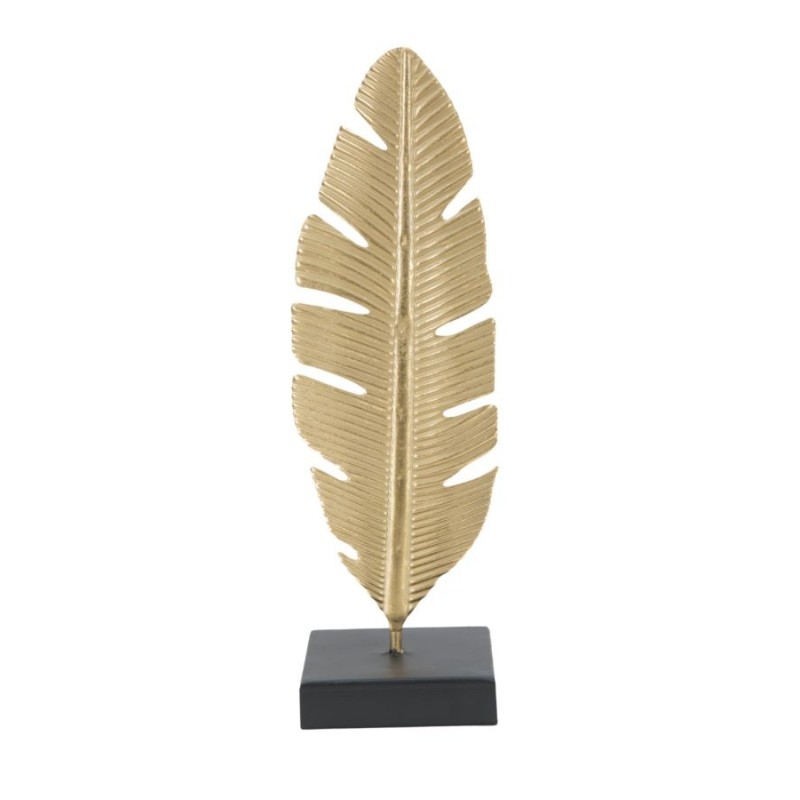 Hoja decorativa sobre base de metal dorado 10x10x34 cm