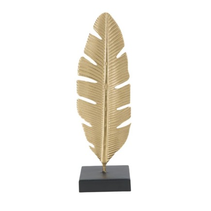 Feuille décorative sur socle en métal doré 10x10x34 cm