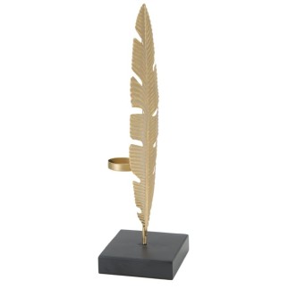 Feuille décorative sur socle en métal doré 10x10x34 cm