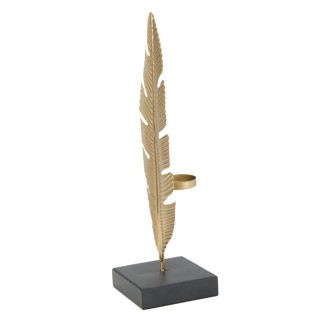 Folha decorativa sobre base de metal dourado 10x10x34 cm