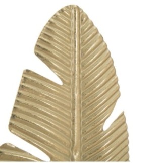 Folha decorativa sobre base de metal dourado 10x10x34 cm