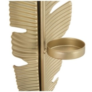 Folha decorativa sobre base de metal dourado 10x10x34 cm