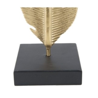 Folha decorativa sobre base de metal dourado 10x10x34 cm