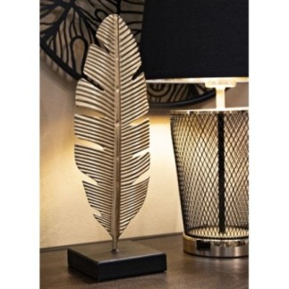 Folha decorativa sobre base de metal dourado 10x10x34 cm