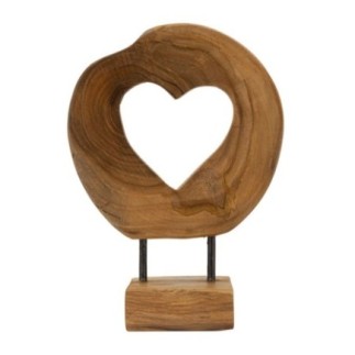 Corazón tallado en teca marrón 20x10x28 cm - Pieza única