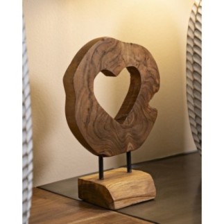 Cœur sculpté en teck marron 20x10x28 cm - Pièce unique
