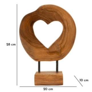Cœur sculpté en teck marron 20x10x28 cm - Pièce unique