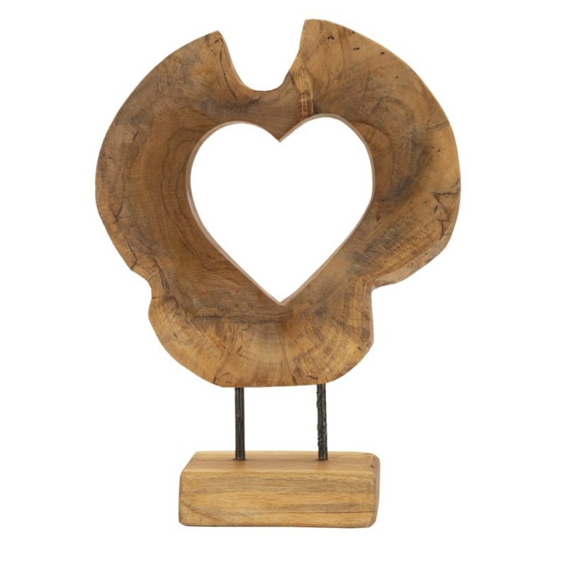 Cœur sculpté en teck marron 28x10x38 cm - Pièce unique