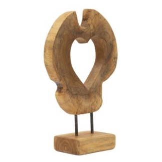 Cœur sculpté en teck marron 28x10x38 cm - Pièce unique