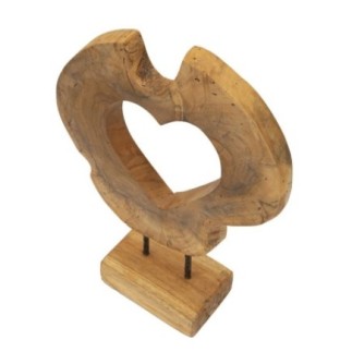 Corazón tallado en teca marrón 28x10x38 cm - Pieza única