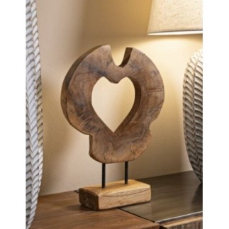 Corazón tallado en teca marrón 28x10x38 cm - Pieza única