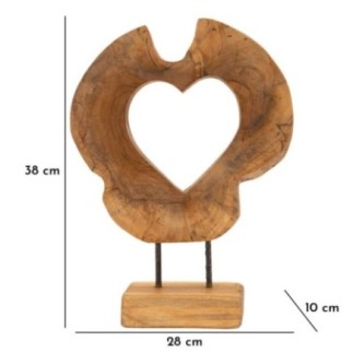 Corazón tallado en teca marrón 28x10x38 cm - Pieza única