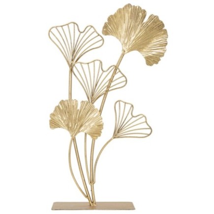 Sculpture de feuilles en métal doré 26x11.5x44.5 cm