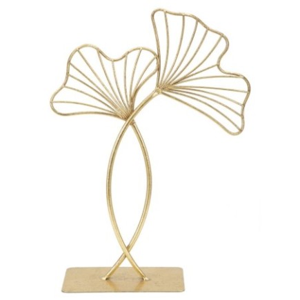 Sculpture de feuilles en métal doré 25x8.5x35 cm