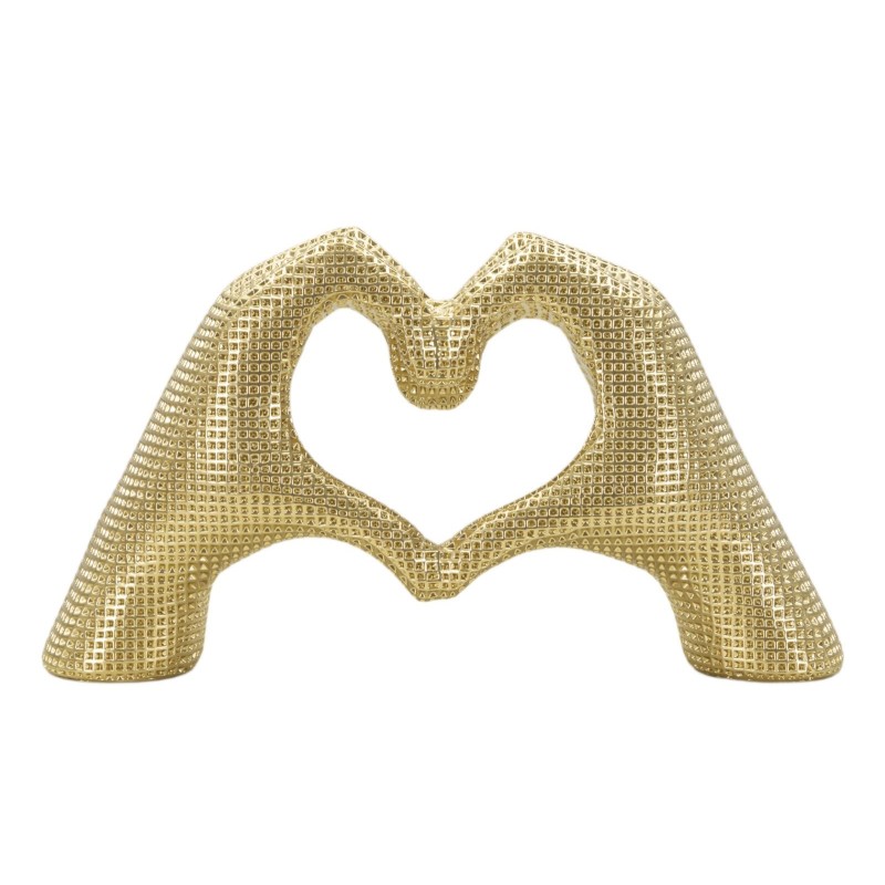Scultura a forma di cuore in resina dorata 25x7,5x13,5 cm