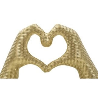 Scultura a forma di cuore in resina dorata 25x7,5x13,5 cm