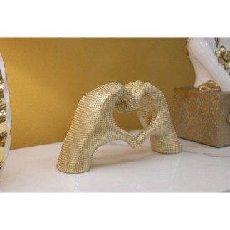 Scultura a forma di cuore in resina dorata 25x7,5x13,5 cm