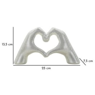 Escultura en forma de corazón de resina plateada 25x7,5x13,5 cm