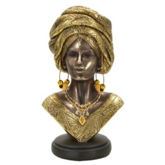 Busto di donna africana in resina marrone 15x12x28 cm