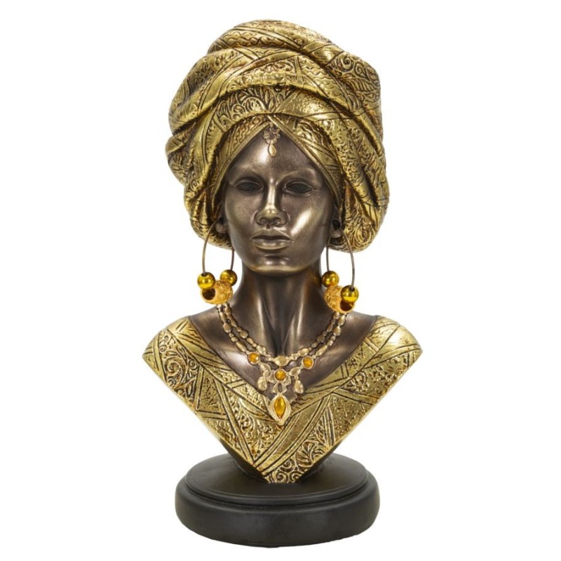 Buste femme africaine en résine marron 15x12x28 cm