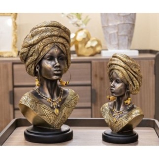 Buste femme africaine en résine marron 15x12x28 cm