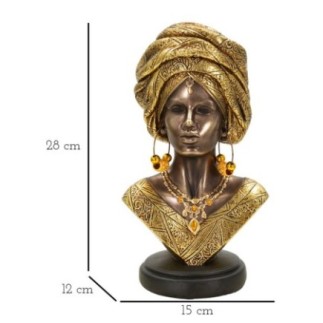 Buste femme africaine en résine marron 15x12x28 cm