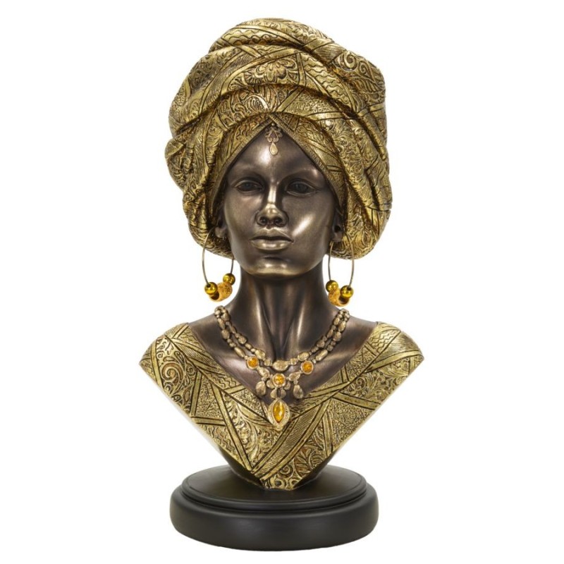 Busto di donna africana in resina marrone 21x16x38