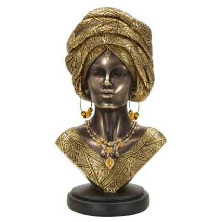 Busto de mujer africana en resina marrón 21x16x38