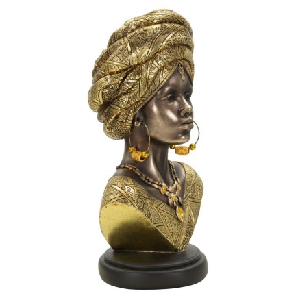 Busto de mujer africana en resina marrón 21x16x38