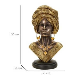 Busto di donna africana in resina marrone 21x16x38