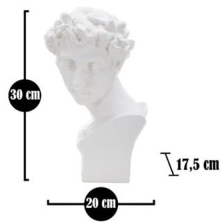 Busto de jovem romano em resina branca, 20 x 17,5 x 30 cm