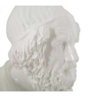 Busto de um sábio em resina branca, 12,9 x 12,5 x 25 cm