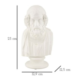 Busto de um sábio em resina branca, 12,9 x 12,5 x 25 cm