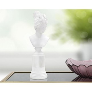Busto femminile su colonna in resina bianca 11x10,5x35,5 cm