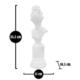 Busto femminile su colonna in resina bianca 11x10,5x35,5 cm