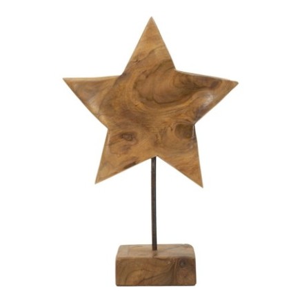 Étoile sur socle en bois marron 28x12x42 cm - Pièce unique